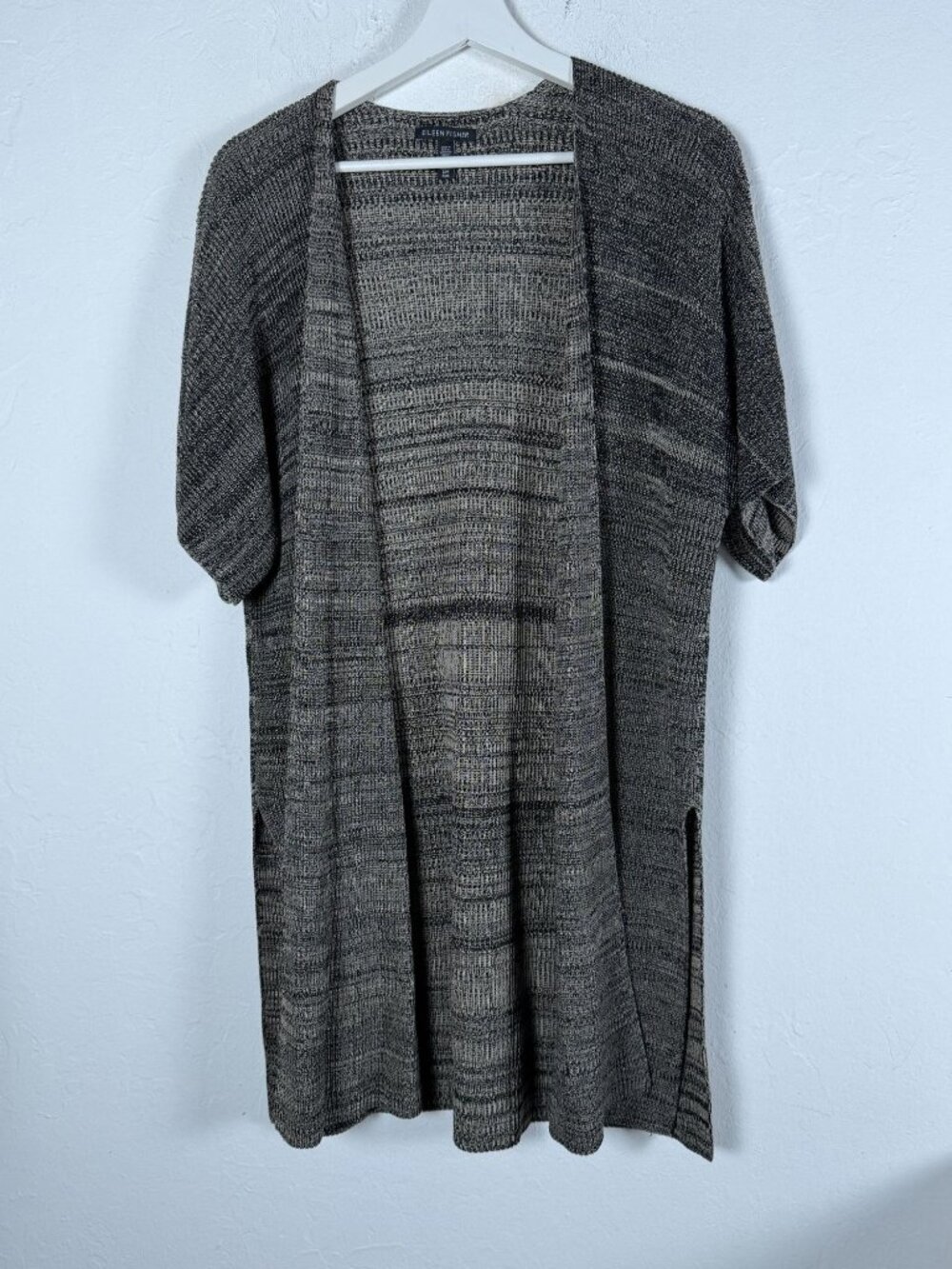 Eileen Fisher Womens Open Front Knit Duster Cardigan Sweater S/M Gray Tencel